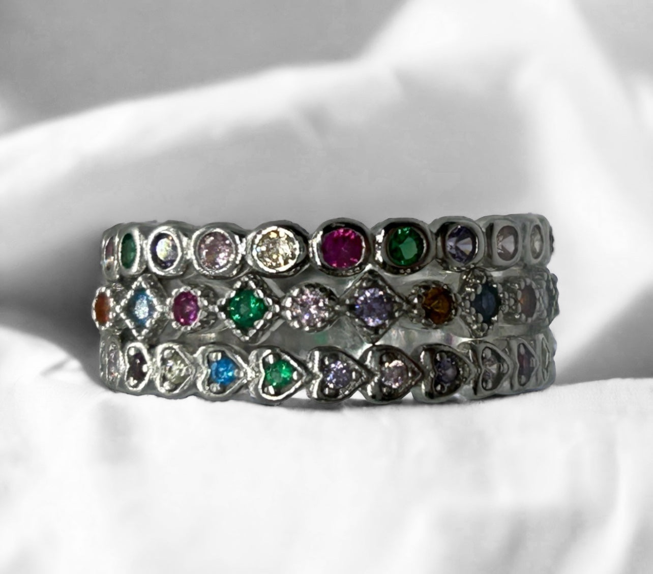 Stunning Stackable Rhombus Rainbow Ring