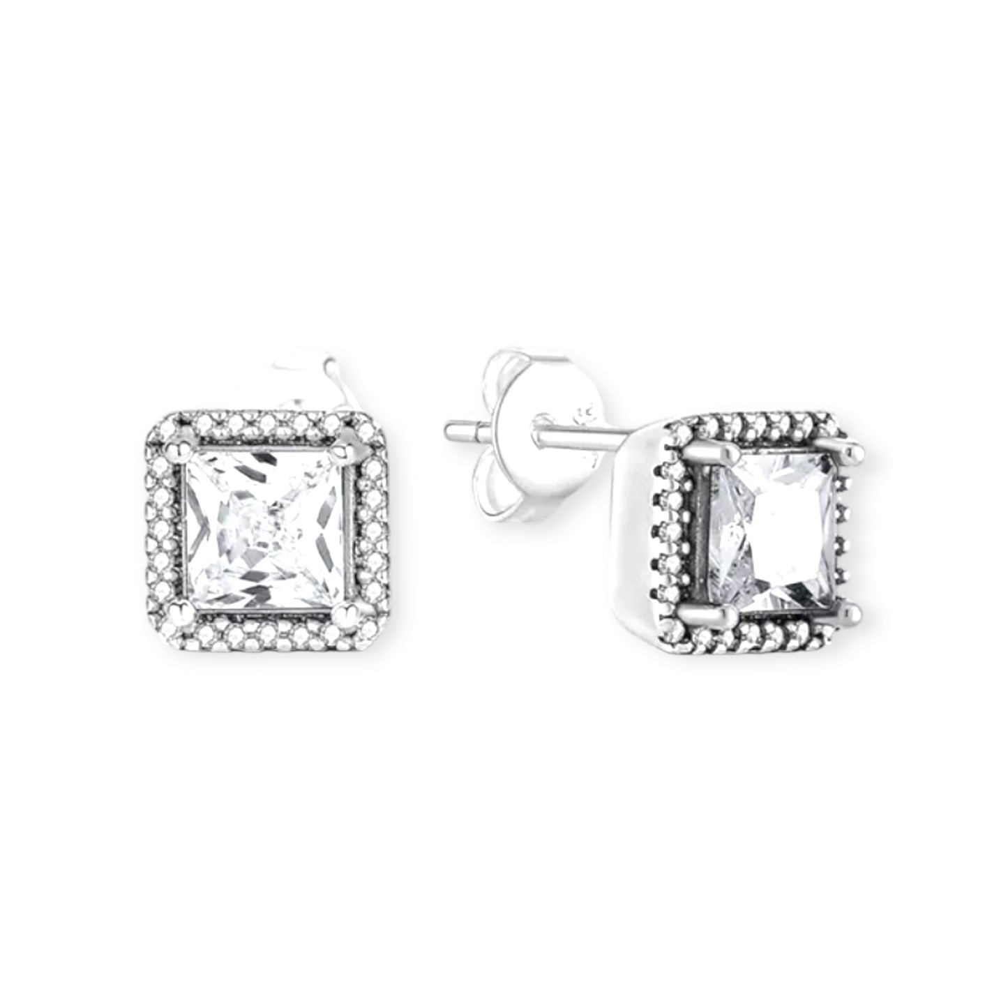 Square Sparkle Halo Stud Earrings