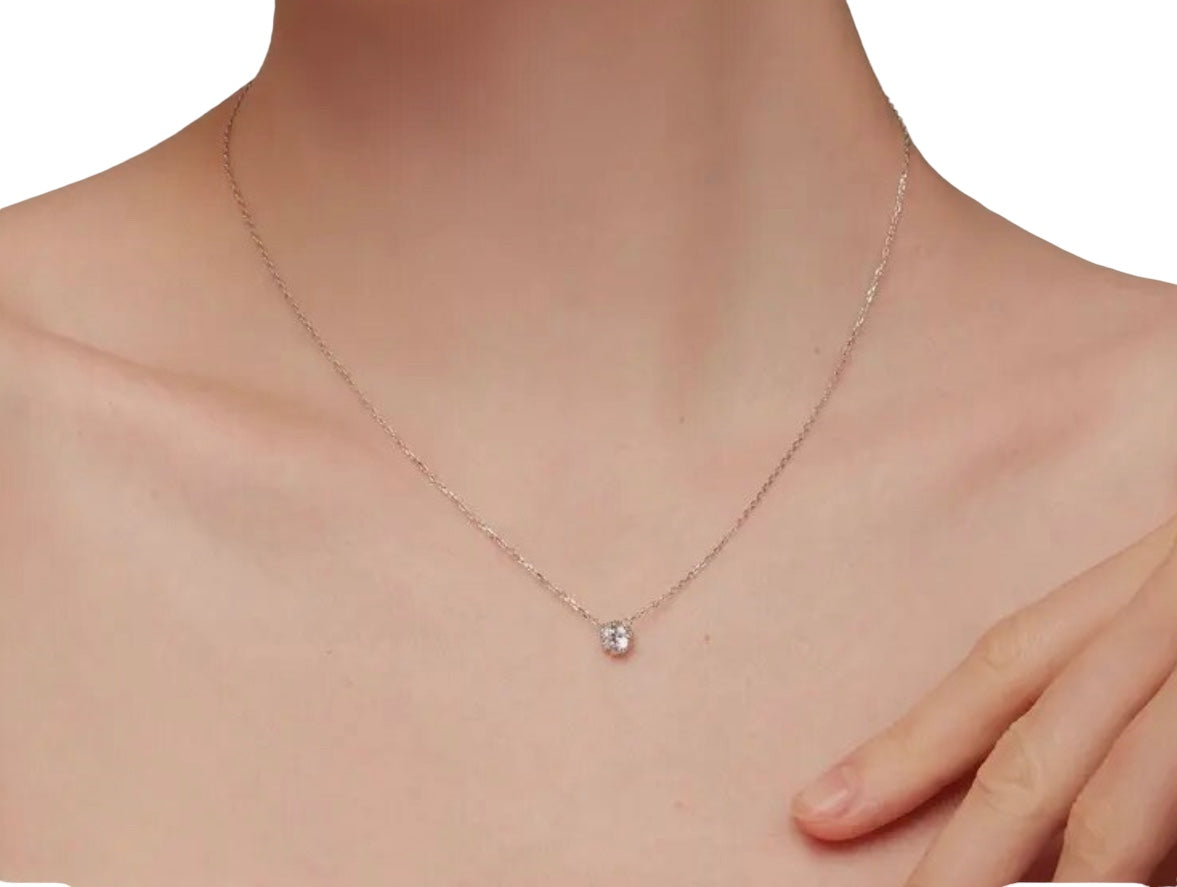 Sterling Silver Geometric Cut Sparkling Zircon Pendant Necklace