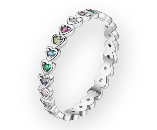 Rainbow Love Ring Crystal Heart